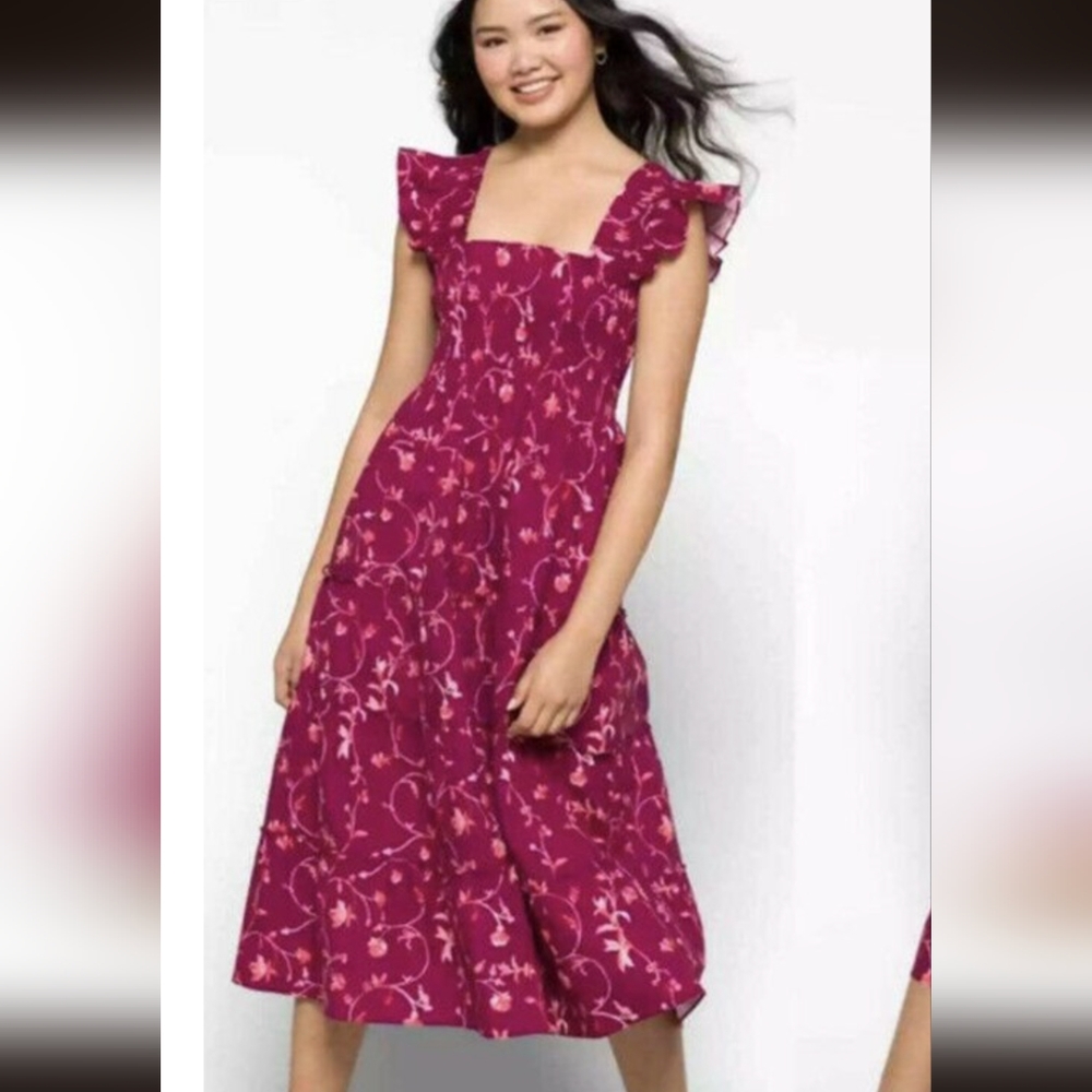 Hill House Nap Dress Burgundy with pink flowers